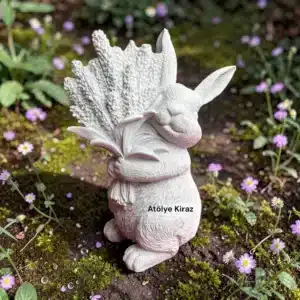 Menekşe Tutan Tavşan Heykeli: Dekoratif Obje