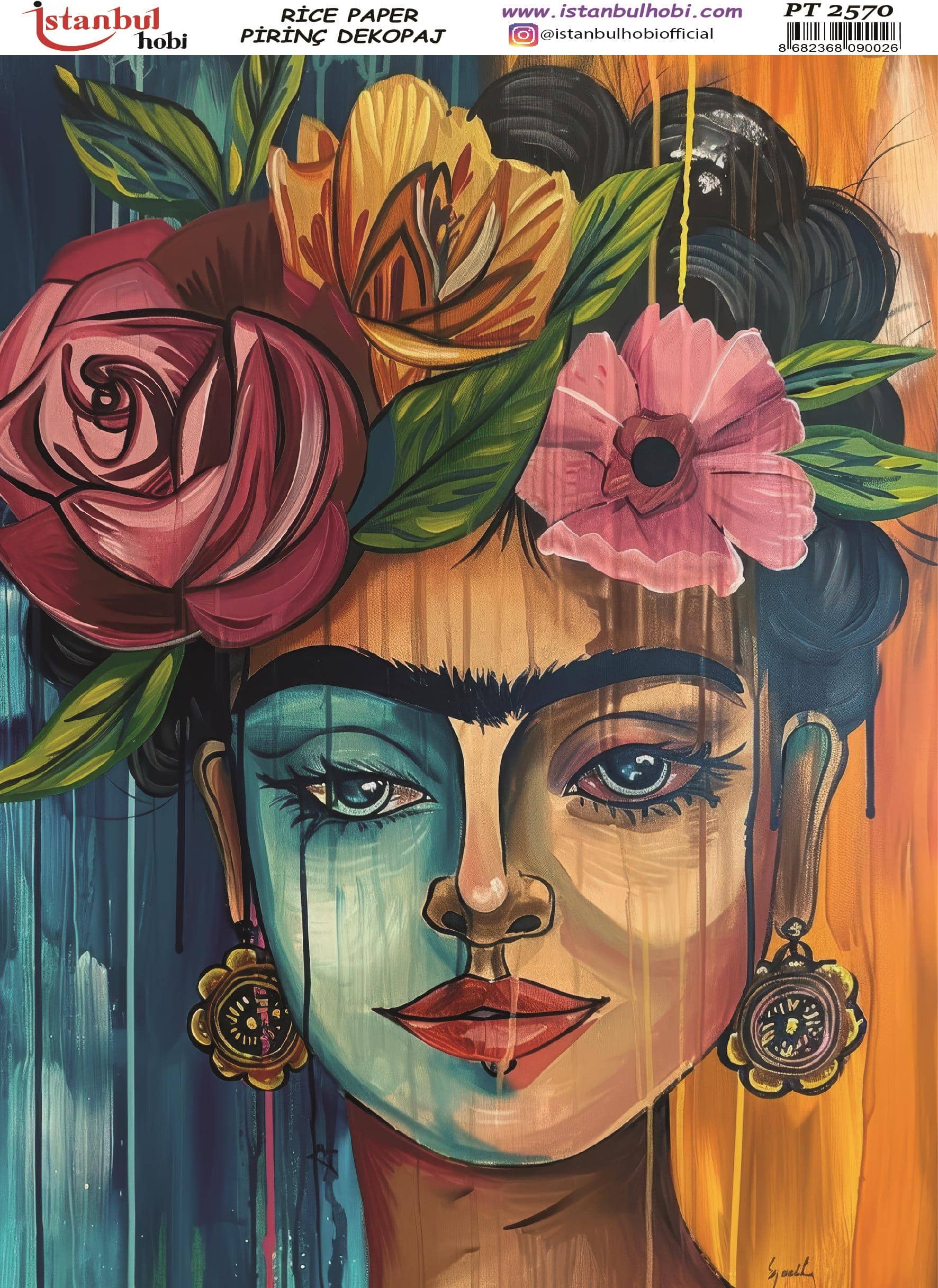 Pirinç Dekopaj Kağıdı-29x42 cm-PT2570 1 Frida Kohlo Temalı Pd