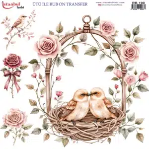 Ütü ile Rub On Transfer Kağıdı: Dekoratif Süsleme Kağıdı - RB190 | 30x30 cm
