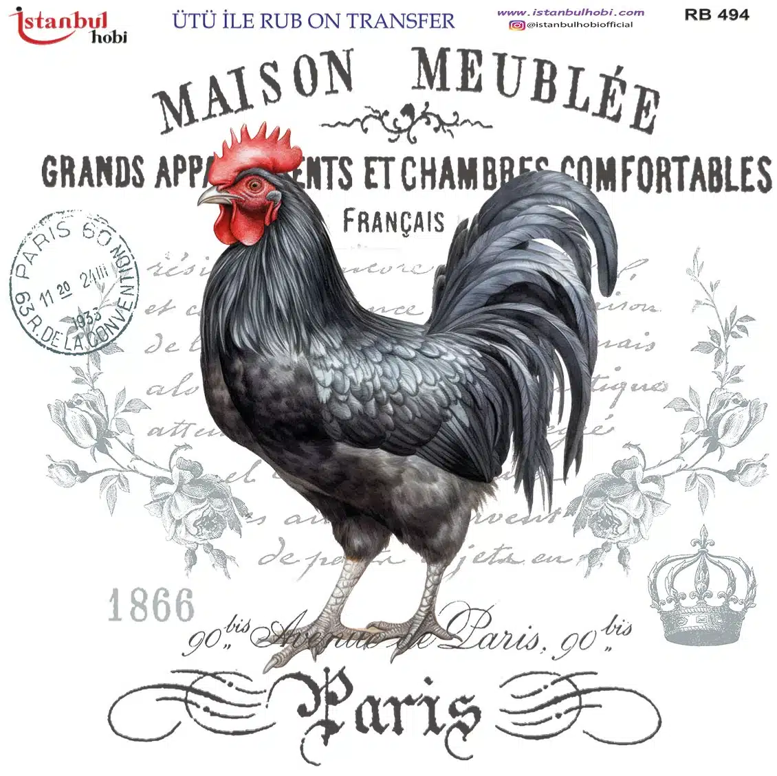 Ütü ile Rub On Transfer Kağıdı: Dekoratif Süsleme Kağıdı - RB494 | 30x30 cm 1 Ütü Ile Rub On Transfer Kağıdı: Dekoratif Süsleme Kağıdı - Rb494 | 30X30 Cm