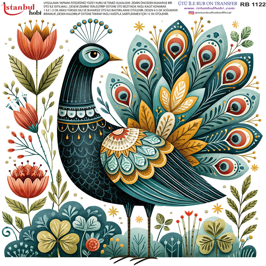 RB201122.jpg Ütü Ile Rub On Transfer Kağıdı: Dekoratif Süsleme Kağıdı - Rb1122 | 30X30 Cm - Görsel 1