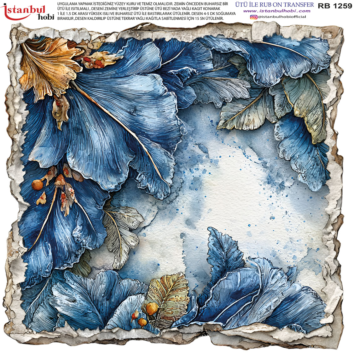 RB201259.jpg Ütü Ile Rub On Transfer Kağıdı: Dekoratif Süsleme Kağıdı - Rb1259 | 30X30 Cm - Görsel 1