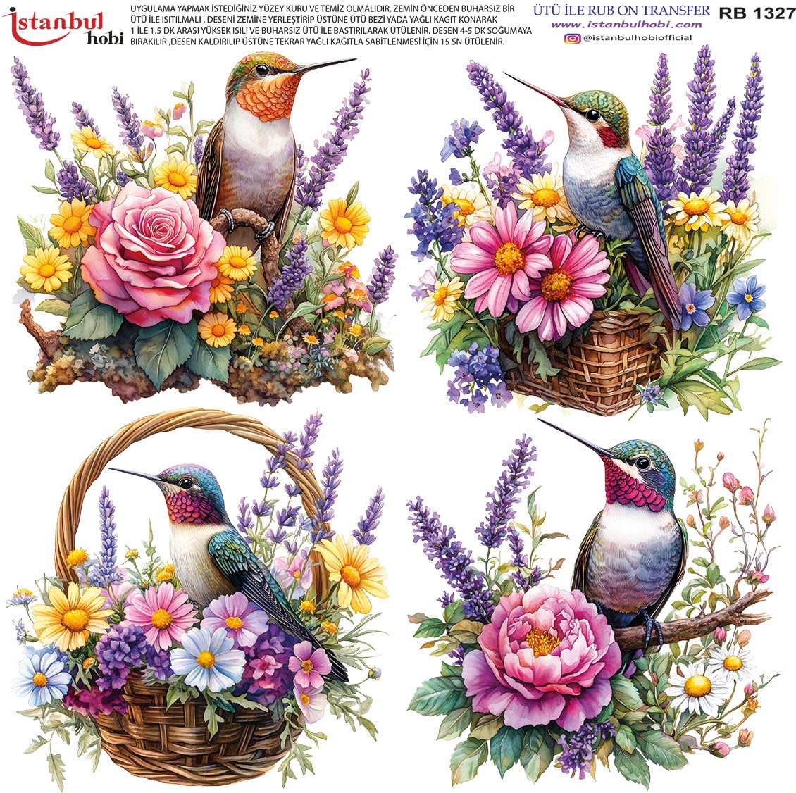 RB201327.jpg Ütü Ile Rub On Transfer Kağıdı: Dekoratif Süsleme Kağıdı - Rb1327 | 30X30 Cm - Görsel 1