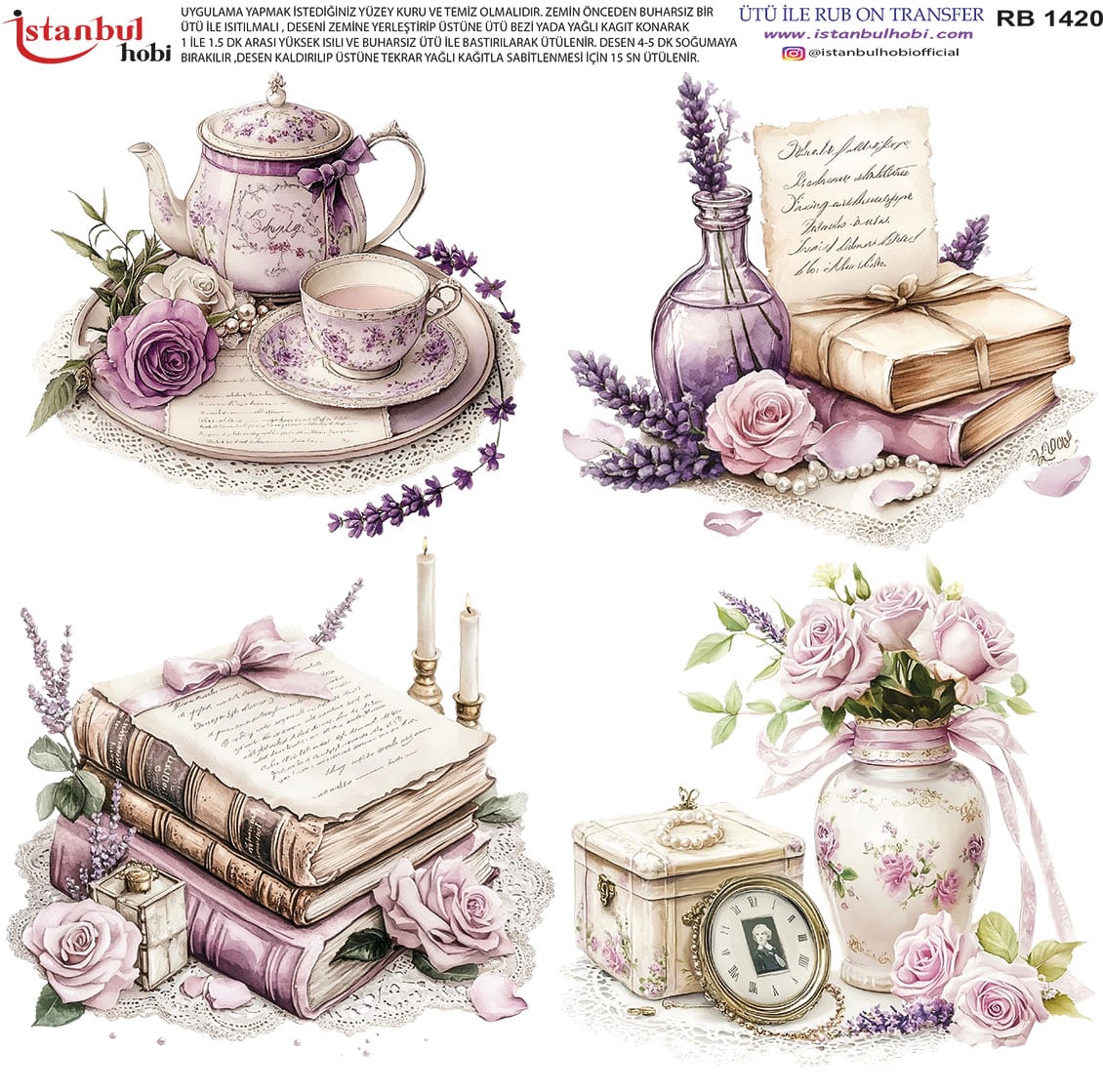 RB201420.jpg Ütü Ile Rub On Transfer Kağıdı: Dekoratif Süsleme Kağıdı - Rb1420 | 30X30 Cm - Görsel 1
