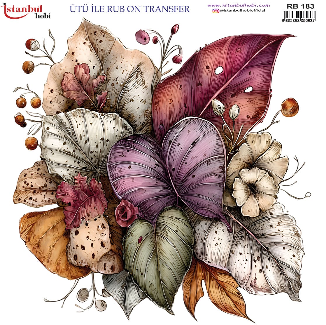 Ütü ile Rub On Transfer Kağıdı: Dekoratif Süsleme Kağıdı - RB183 | 30x30 cm 1 Ütü Ile Rub On Transfer Kağıdı: Dekoratif Süsleme Kağıdı - Rb183 | 30X30 Cm