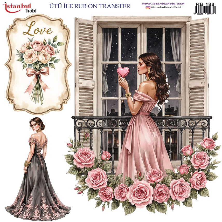 Ütü ile Rub On Transfer Kağıdı: Dekoratif Süsleme Kağıdı - RB188 | 30x30 cm 1 Ütü Ile Rub On Transfer Kağıdı: Dekoratif Süsleme Kağıdı - Rb188 | 30X30 Cm