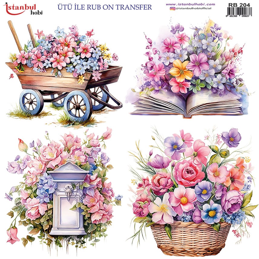 Ütü ile Rub On Transfer Kağıdı: Dekoratif Süsleme Kağıdı - RB204 | 30x30 cm 1 Ütü Ile Rub On Transfer Kağıdı: Dekoratif Süsleme Kağıdı - Rb204 | 30X30 Cm