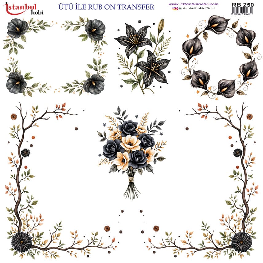 Ütü ile Rub On Transfer Kağıdı: Dekoratif Süsleme Kağıdı - RB250 | 30x30 cm 1 Ütü Ile Rub On Transfer Kağıdı: Dekoratif Süsleme Kağıdı - Rb250 | 30X30 Cm