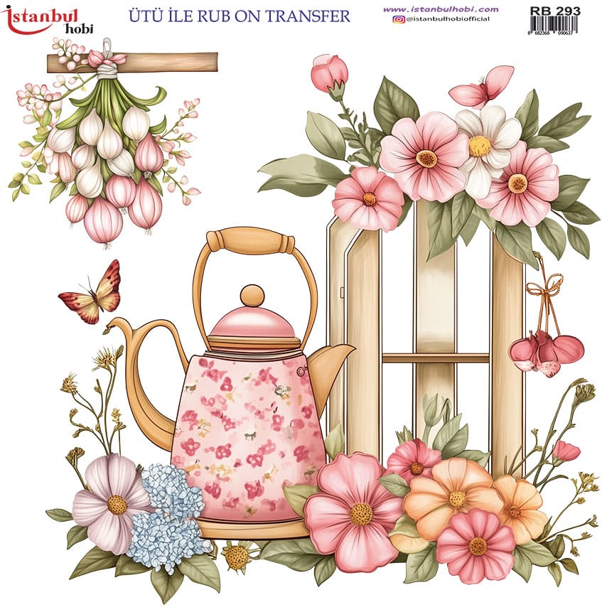 RB20293.jpg Ütü Ile Rub On Transfer Kağıdı: Dekoratif Süsleme Kağıdı - Rb293 | 30X30 Cm - Görsel 1
