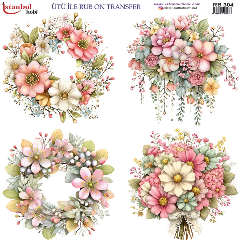 RB20304.jpg Ütü Ile Rub On Transfer Kağıdı: Dekoratif Süsleme Kağıdı - Rb304 | 30X30 Cm - Görsel 1