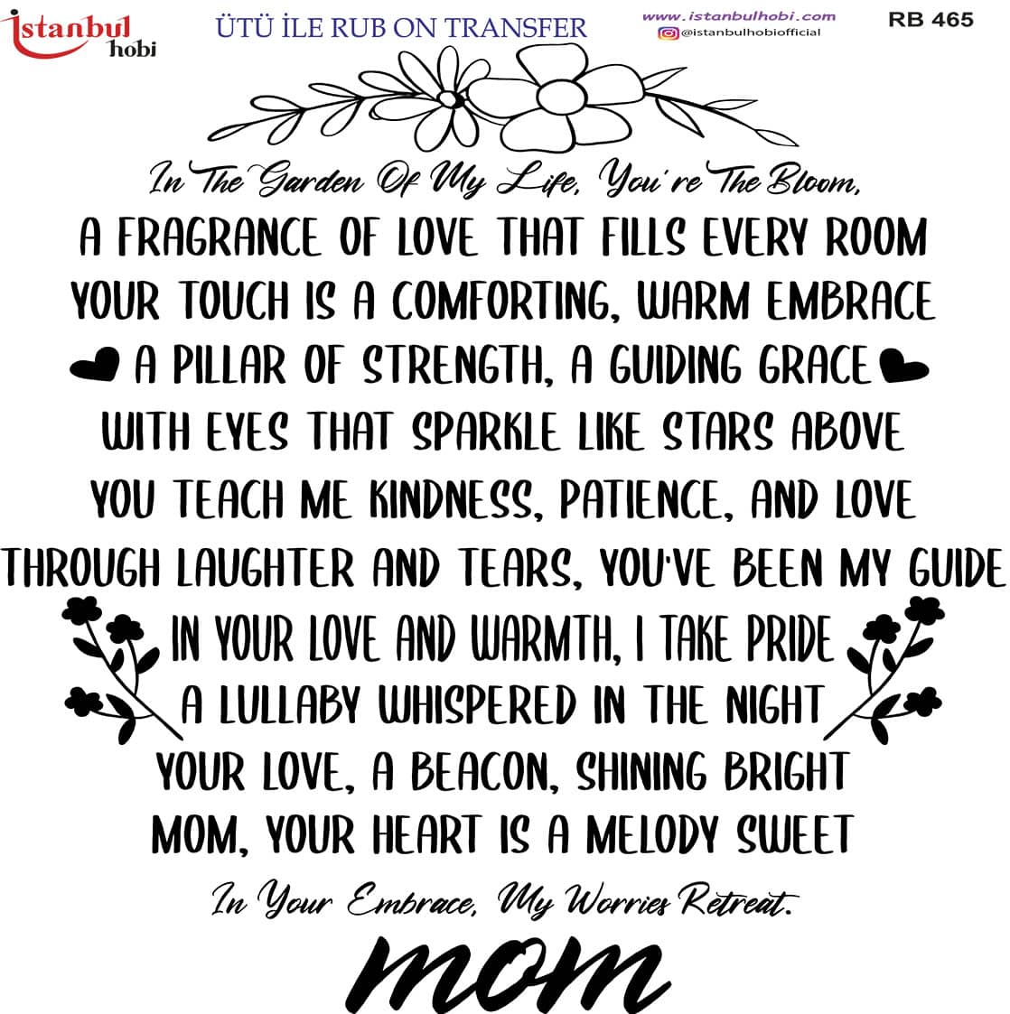 Ütü ile Rub On Transfer Kağıdı: Dekoratif Süsleme Kağıdı - RB465 | 30x30 cm 1 Ütü Ile Rub On Transfer Kağıdı: Dekoratif Süsleme Kağıdı - Rb465 | 30X30 Cm