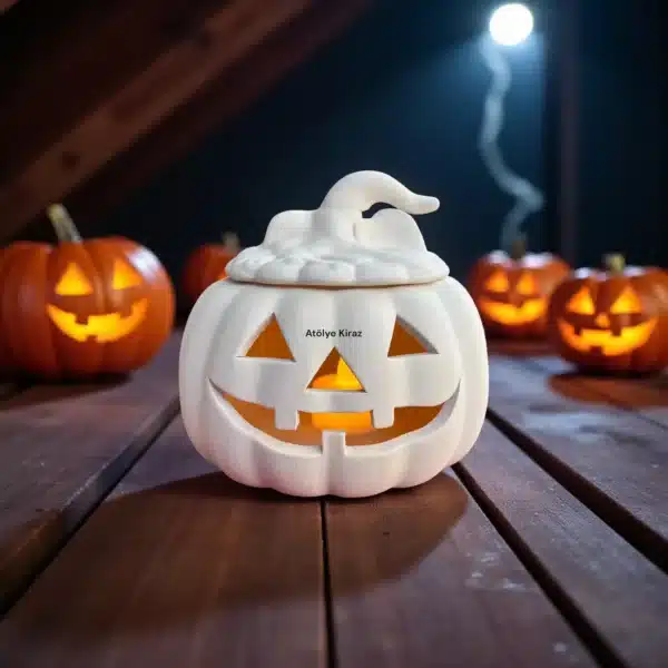 Ham Seramik Halloween Objesi : Boyanabilir Işıklı Kabak Figür