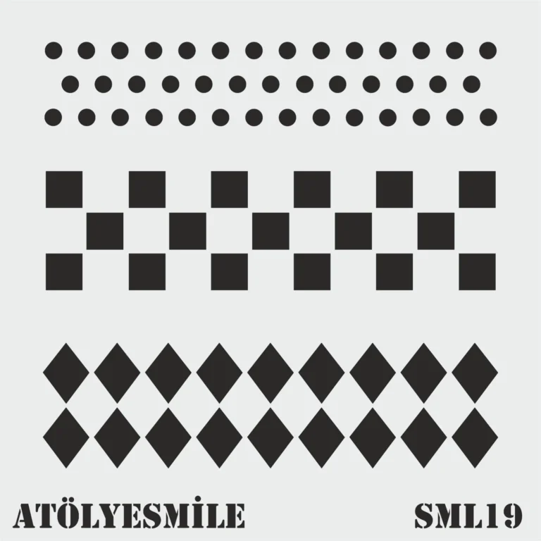 STN19-AS - Kare, Karo, Yuvarlak Desenli Stencil Şablonu - 25x25 cm