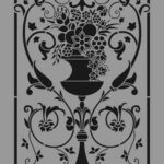 Antik Vazo ve Kıvrımlı Sarmaşık Pano Desenli | Stencil Boyama Şablonu-33x48 cm-17497