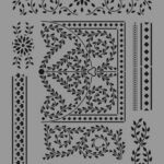 Çiçekli Damask ve Köşe Deseni | Stencil Boyama Şablonu-33x48 cm-17512