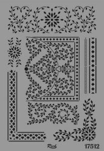 Çiçekli Damask ve Köşe Deseni | Stencil Boyama Şablonu-33x48 cm-17512 2 Çiçekli Damask Ve Köşe Deseni | Stencil Boyama Şablonu-33X48 Cm-17512