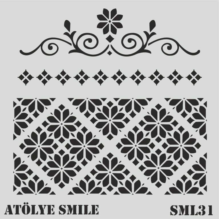 STN31-SML Karo Çiçek Motif Stencil Şablonu - 25x25 cm