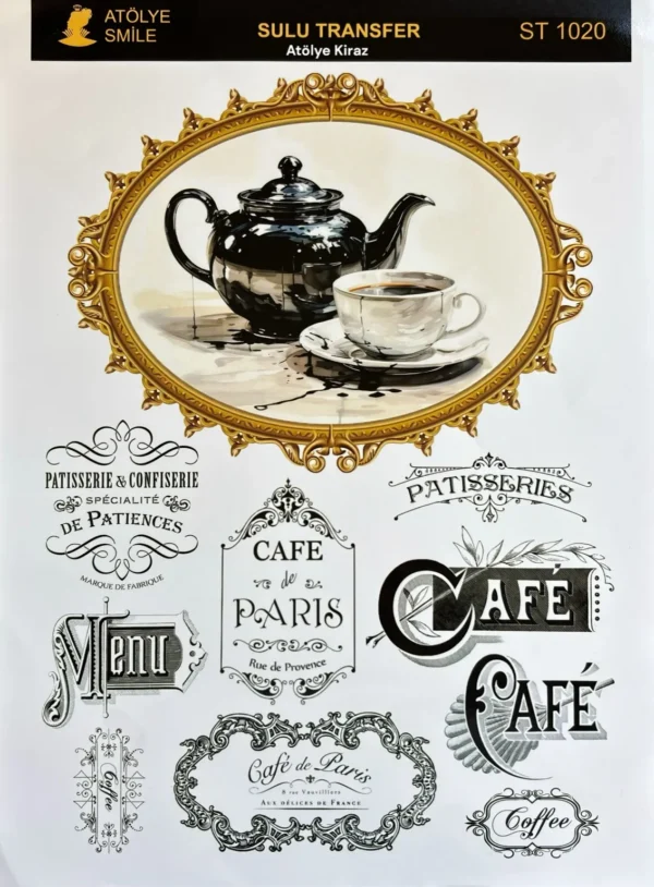 ST1020-AS - Cafe & Paris Temalı Sulu Transfer Kağıdı