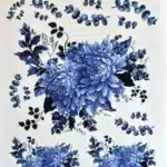 ST1073-AS | Mavi Çiçekli ve Ökaliptus Desenli Sulu Transfer Kağıdı-25x35 cm