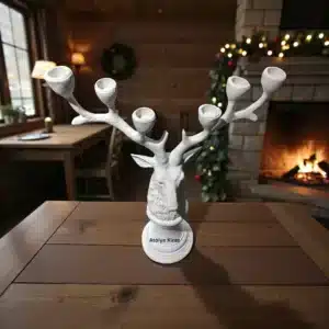 Boyanabilir Geyik Figürlü Şamdan: Dekoratif Mumluk 6 Boyanabilir Geyik Figürlü Şamdan (6 Kollu) : Büyük Boy Ham Taş Tozu Figür