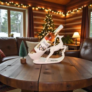 Geyik Figürlü Polyester Şaraplık : Dekoratif Kış Temalı Şişe Standı