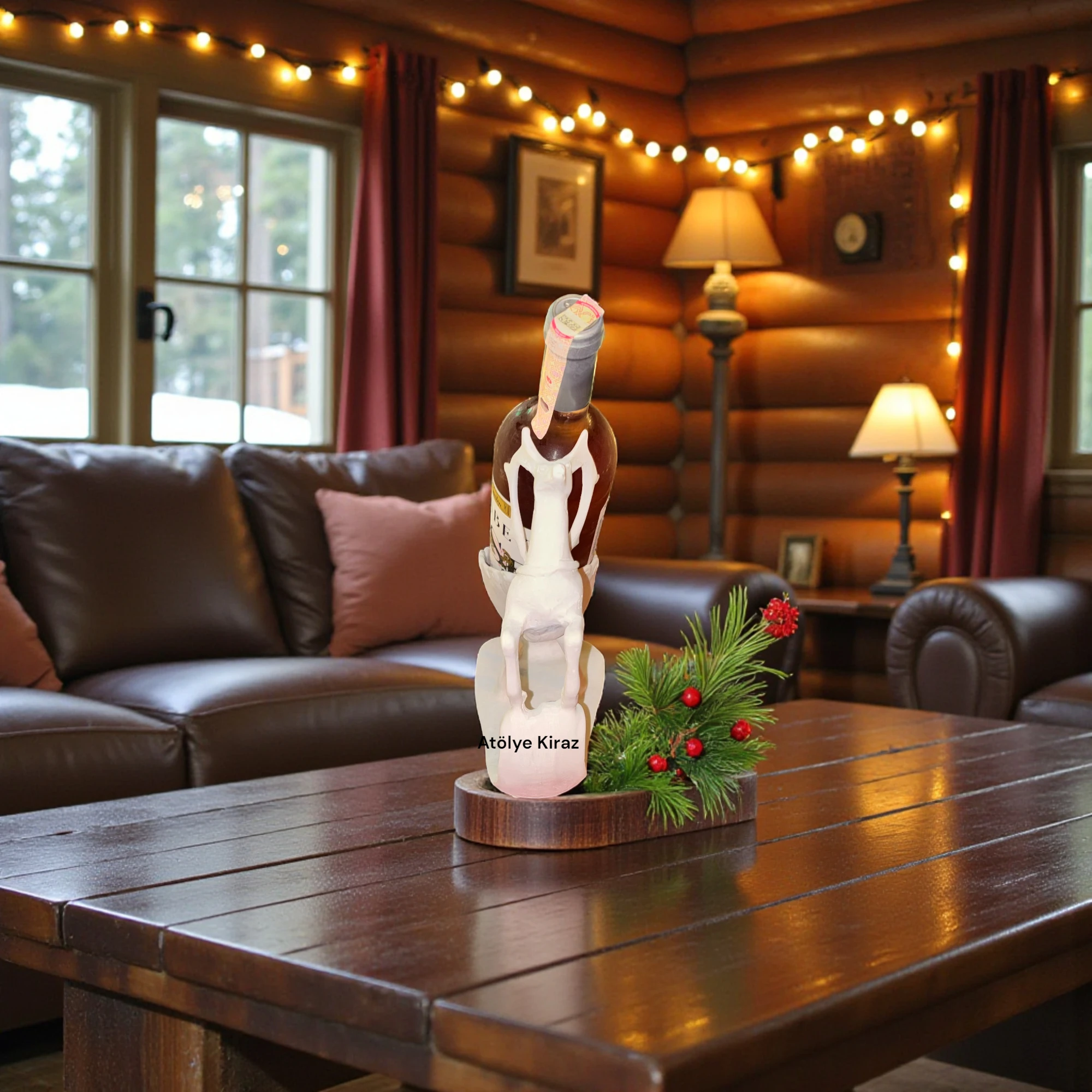 Geyik Figürlü Polyester Şaraplık : Dekoratif Kış Temalı Şişe Standı 5 Geyik Figürlü Polyester Şaraplık : Dekoratif Kış Temalı Şişe Standı