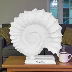 Dekoratif Ammonit Fosil Heykel: Antik Görünümlü Büyük Boy Deniz Kabuğu Biblo