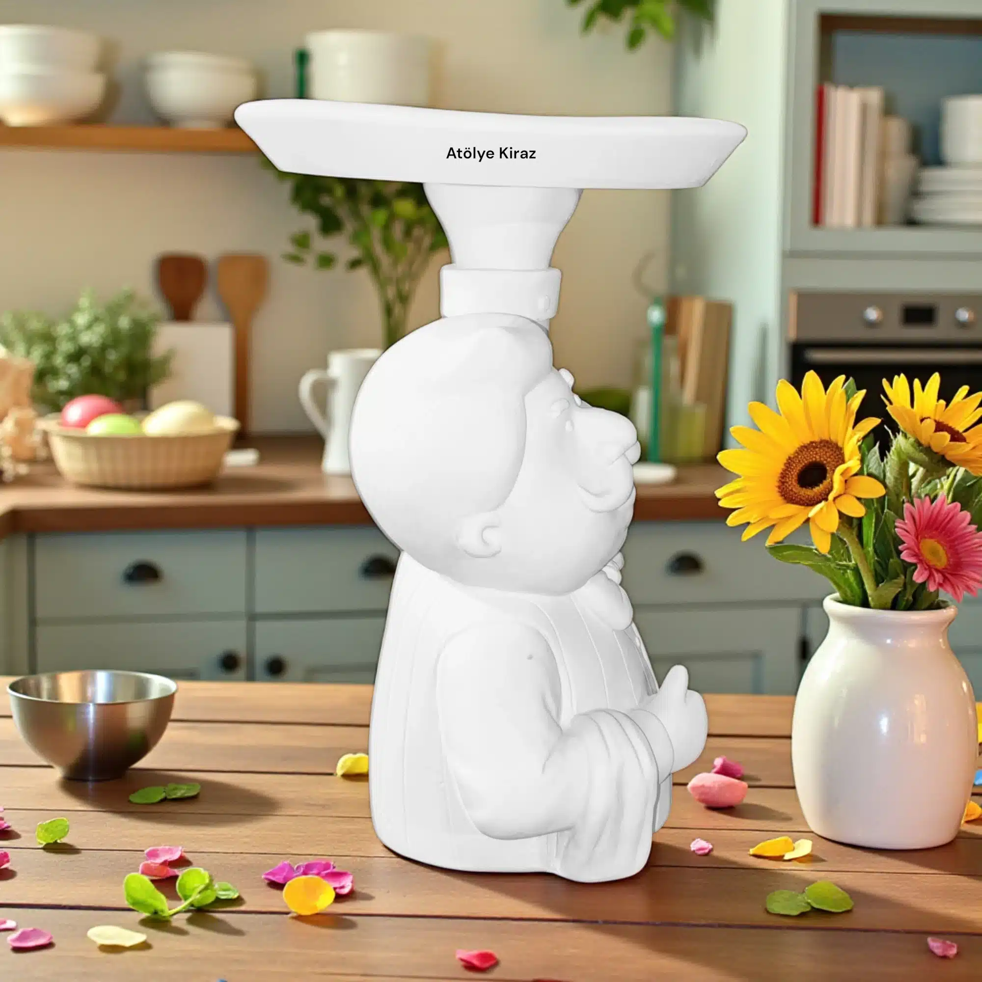 Tepsili Şef Aşçı Heykeli: Sunumlu Mutfak ve Cafe Dekoru 6 Tepsili Şef Aşçı Heykeli: Sunumlu Mutfak ve Cafe Dekoru