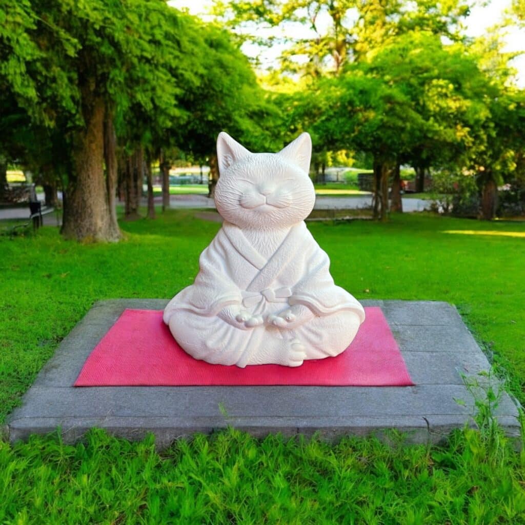 Meditasyon Yapan Buda Kedi Heykeli