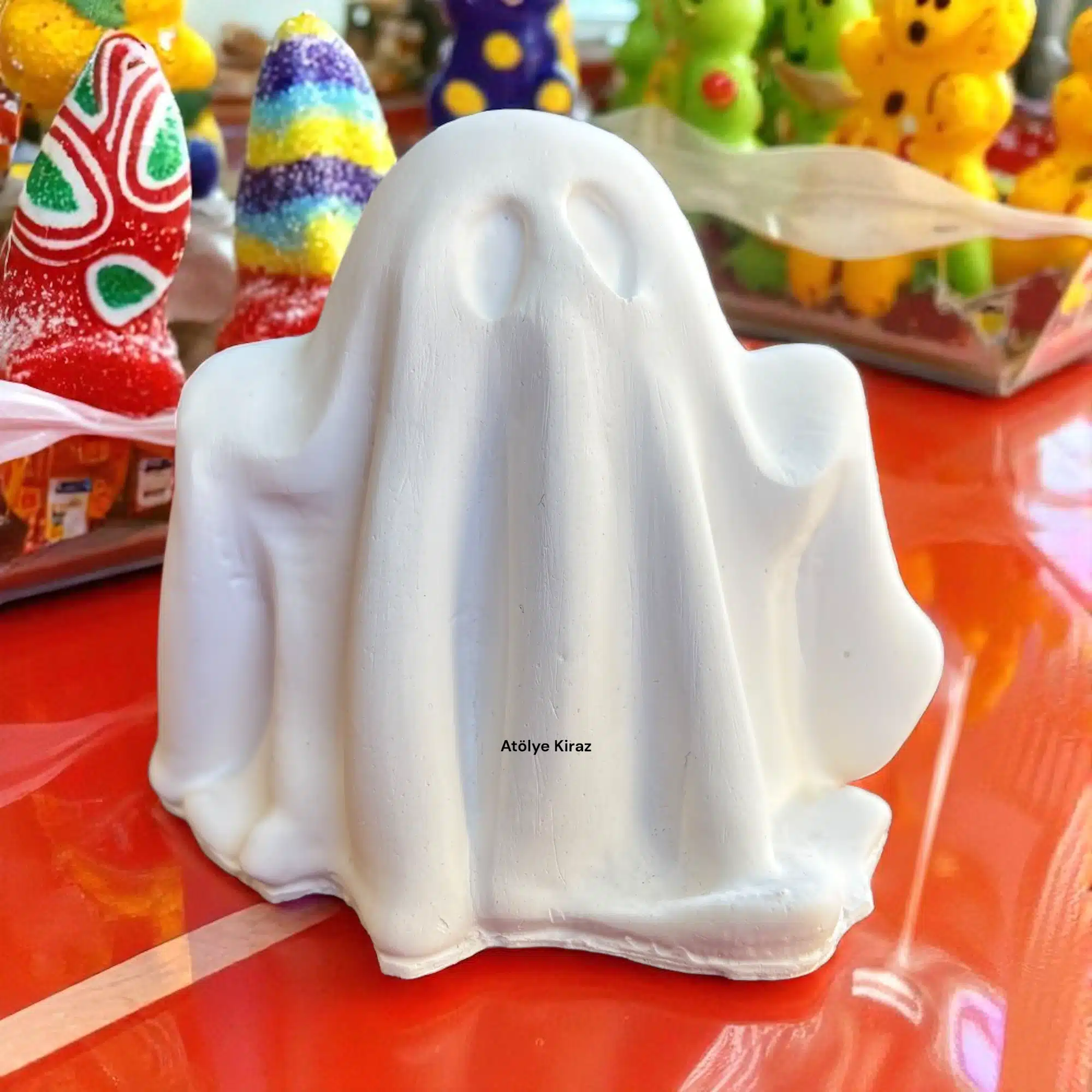 Ham Taş Tozu Hayalet Figürü : Boyanabilir Halloween Dekoru - (7x7x7 cm) 1 Ham Taş Tozu Hayalet Figürü : Boyanabilir Halloween Dekoru