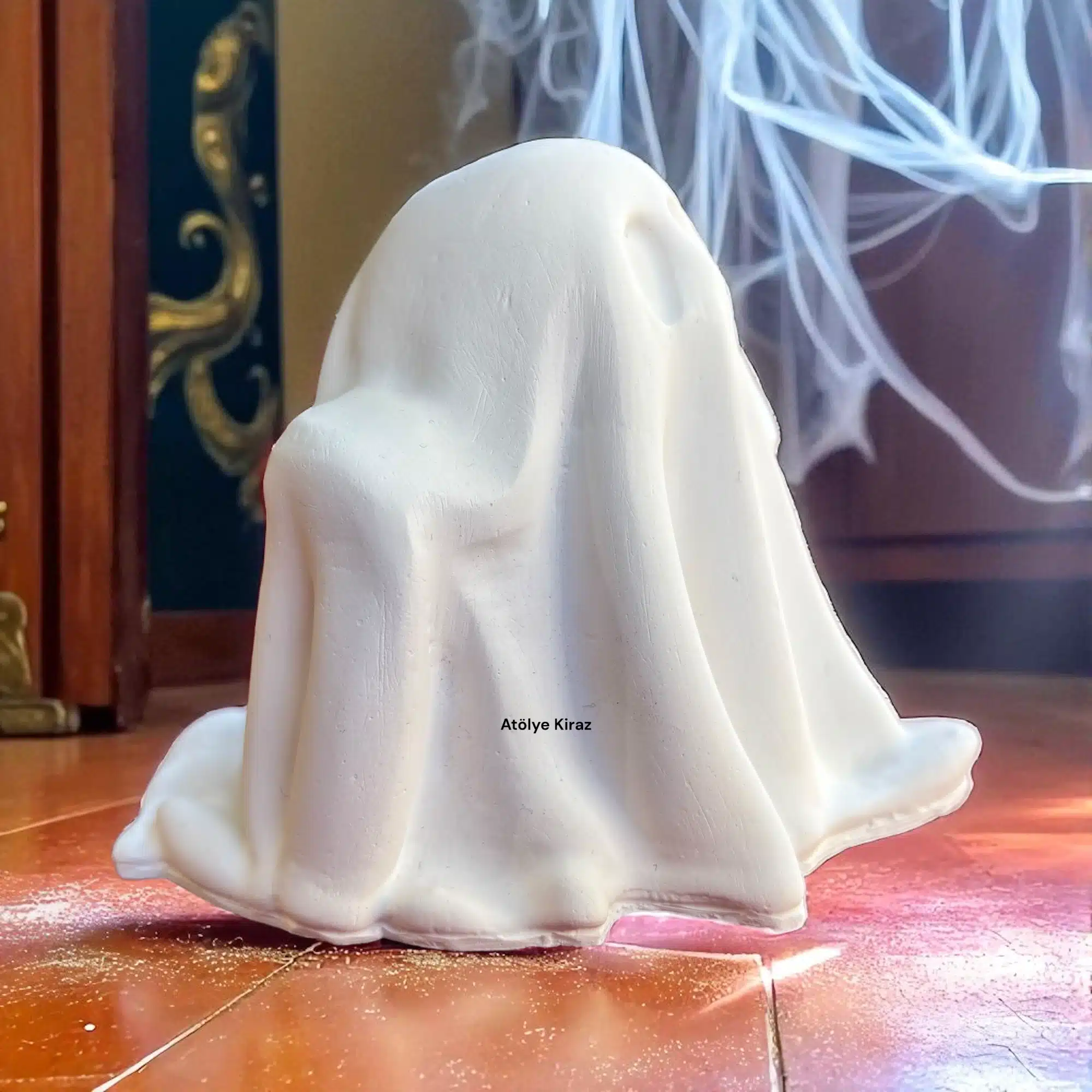 Ham Taş Tozu Hayalet Figürü : Boyanabilir Halloween Dekoru - (7x7x7 cm) 2 Ham Taş Tozu Hayalet Figürü : Boyanabilir Halloween Dekoru