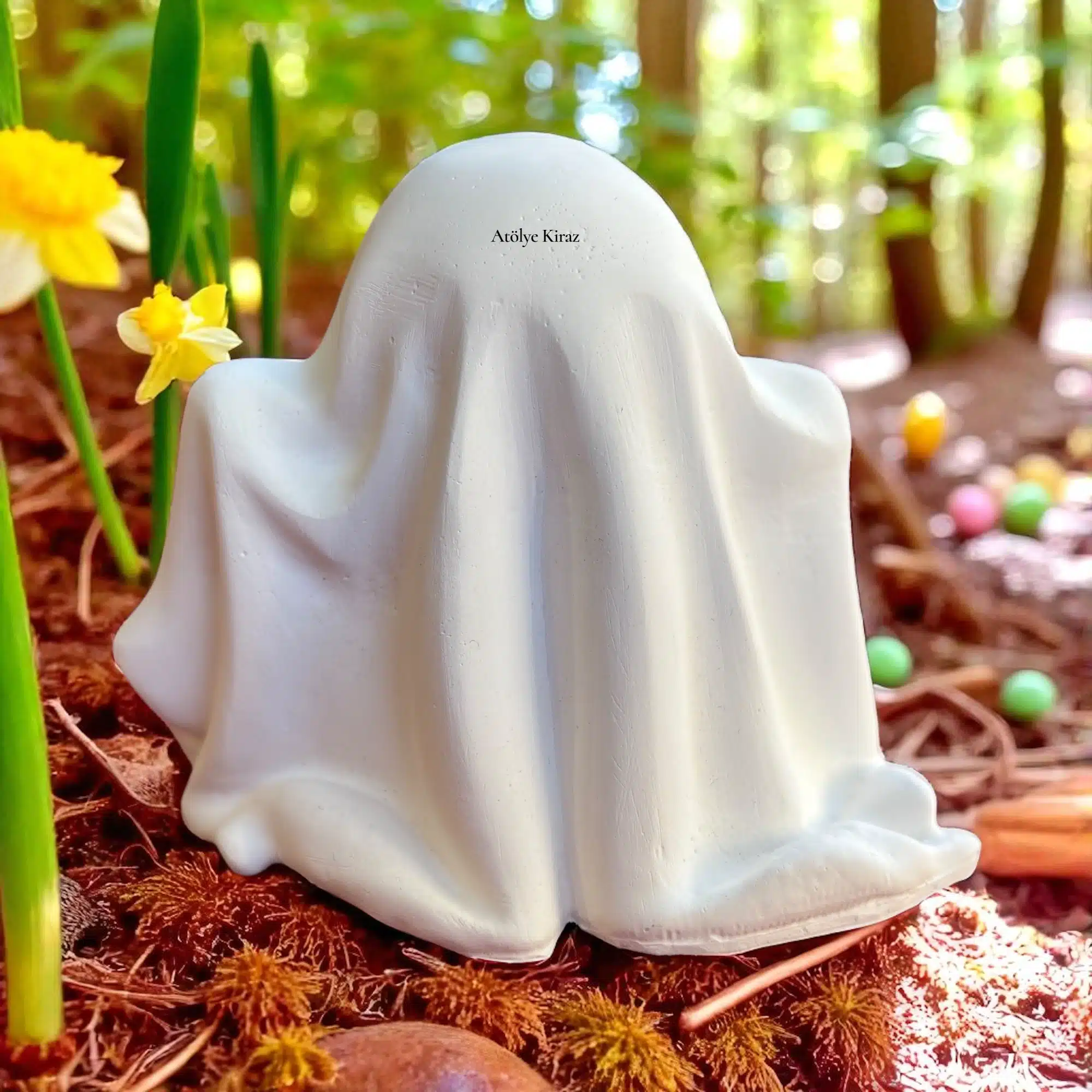 Ham Taş Tozu Hayalet Figürü : Boyanabilir Halloween Dekoru - (7x7x7 cm) 4 Ham Taş Tozu Hayalet Figürü : Boyanabilir Halloween Dekoru