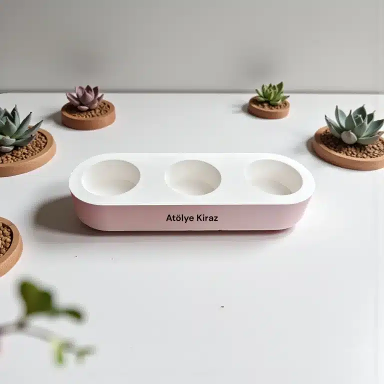 Üçlü Taş Tozu Mumluk : Boyanabilir Modern Tealight Dekoru