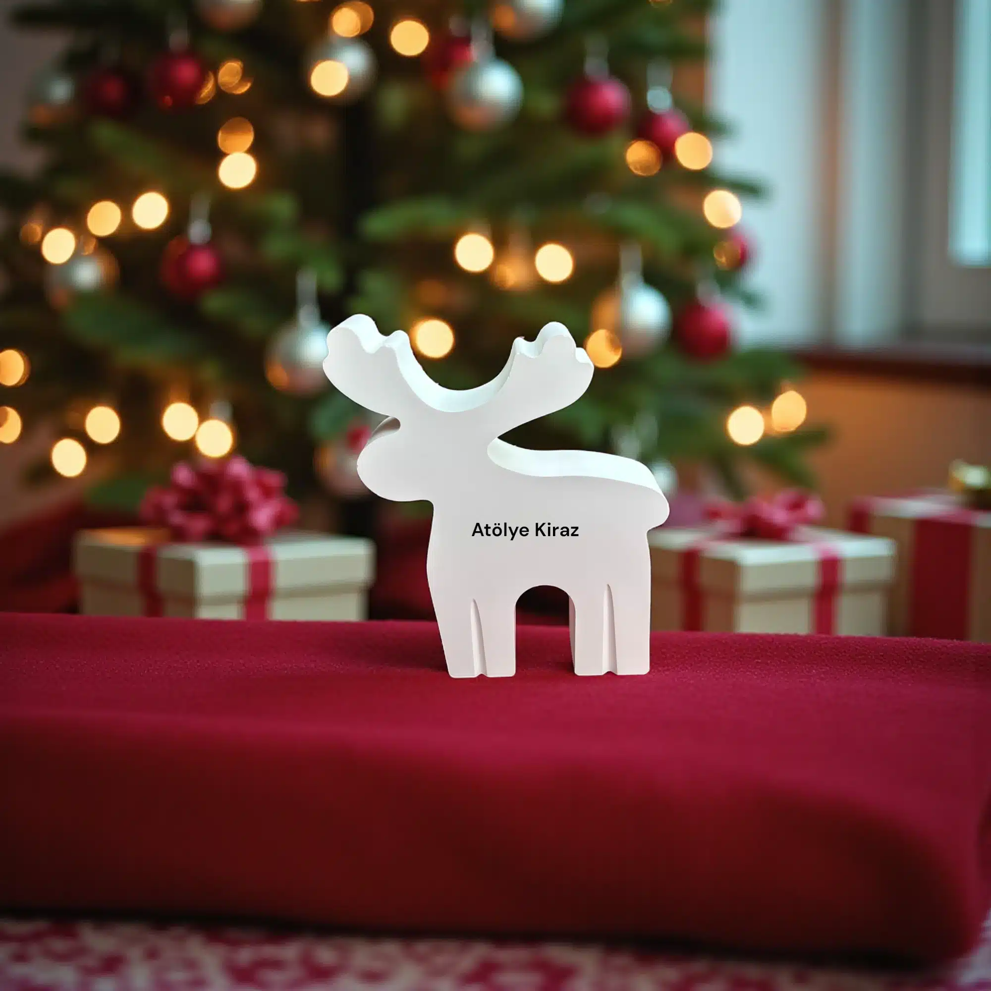 Boyanabilir Yılbaşı Geyiği Figürü : Taş Tozu Minyatür Yeni Yıl Dekoru