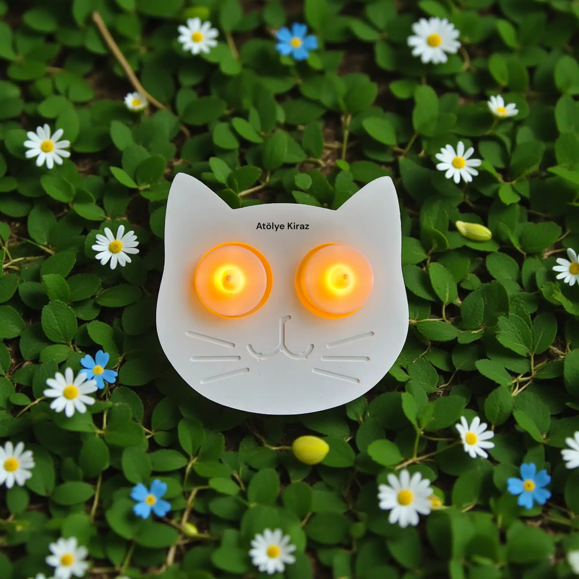 Kedi Figürlü Mumluk : Boyanabilir İkili Tealight Dekor 1 Kedi Figürlü Mumluk