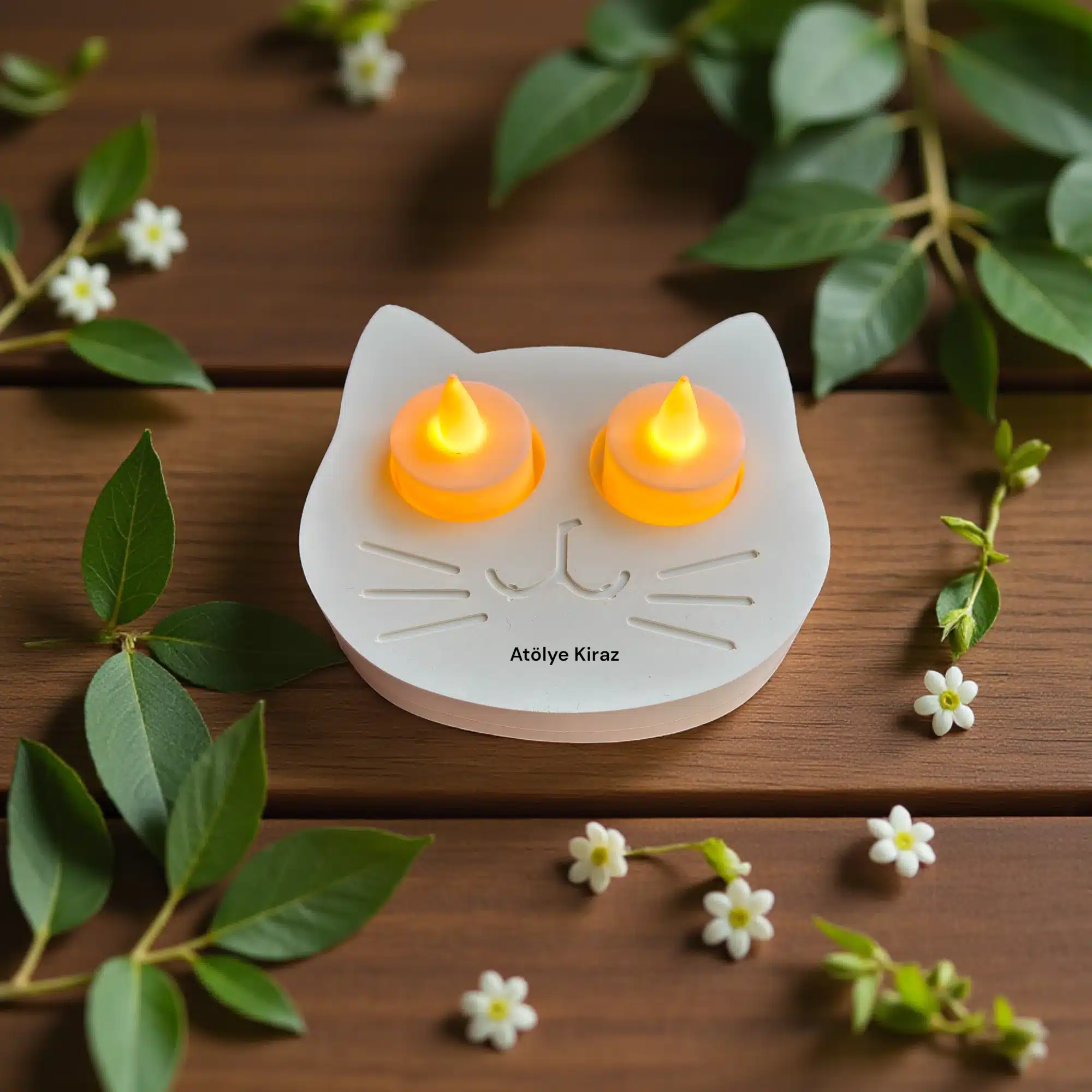 Kedi Figürlü Mumluk : Boyanabilir İkili Tealight Dekor 4 Kedi Figürlü Mumluk