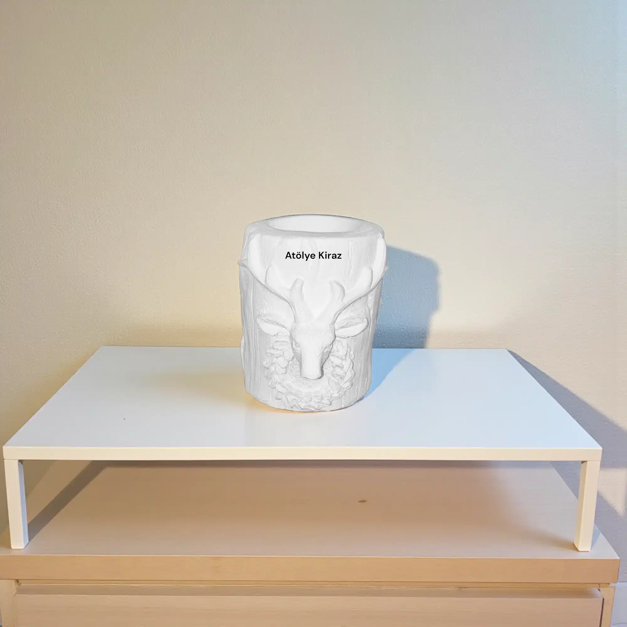 Kütük Geyik Mumluk : Boyanabilir Rustik Taş Tozu Dekor 2 Kütük Geyik Mumluk : Boyanabilir Rustik Taş Tozu Dekor