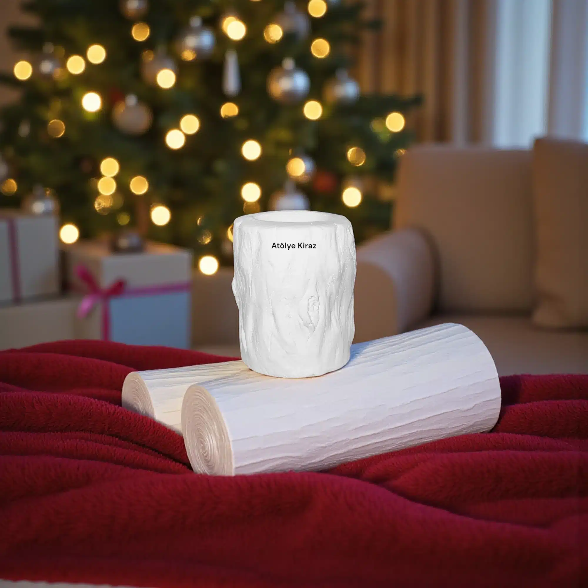 Kütük Geyik Mumluk : Boyanabilir Rustik Taş Tozu Dekor 4 Kütük Geyik Mumluk : Boyanabilir Rustik Taş Tozu Dekor