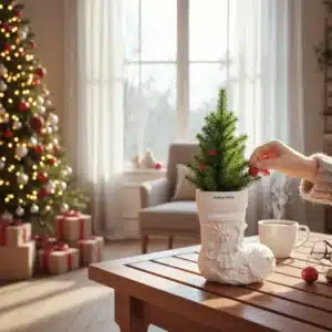 Yılbaşı Temalı Çizme Saksı: Dekoratif Vazo ve Kalemlik Objesi