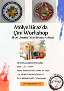 🎨 Atölye Kiraz'da Çini Workshop – 18 cm Limonlu Tabak Boyama Atölyesi!