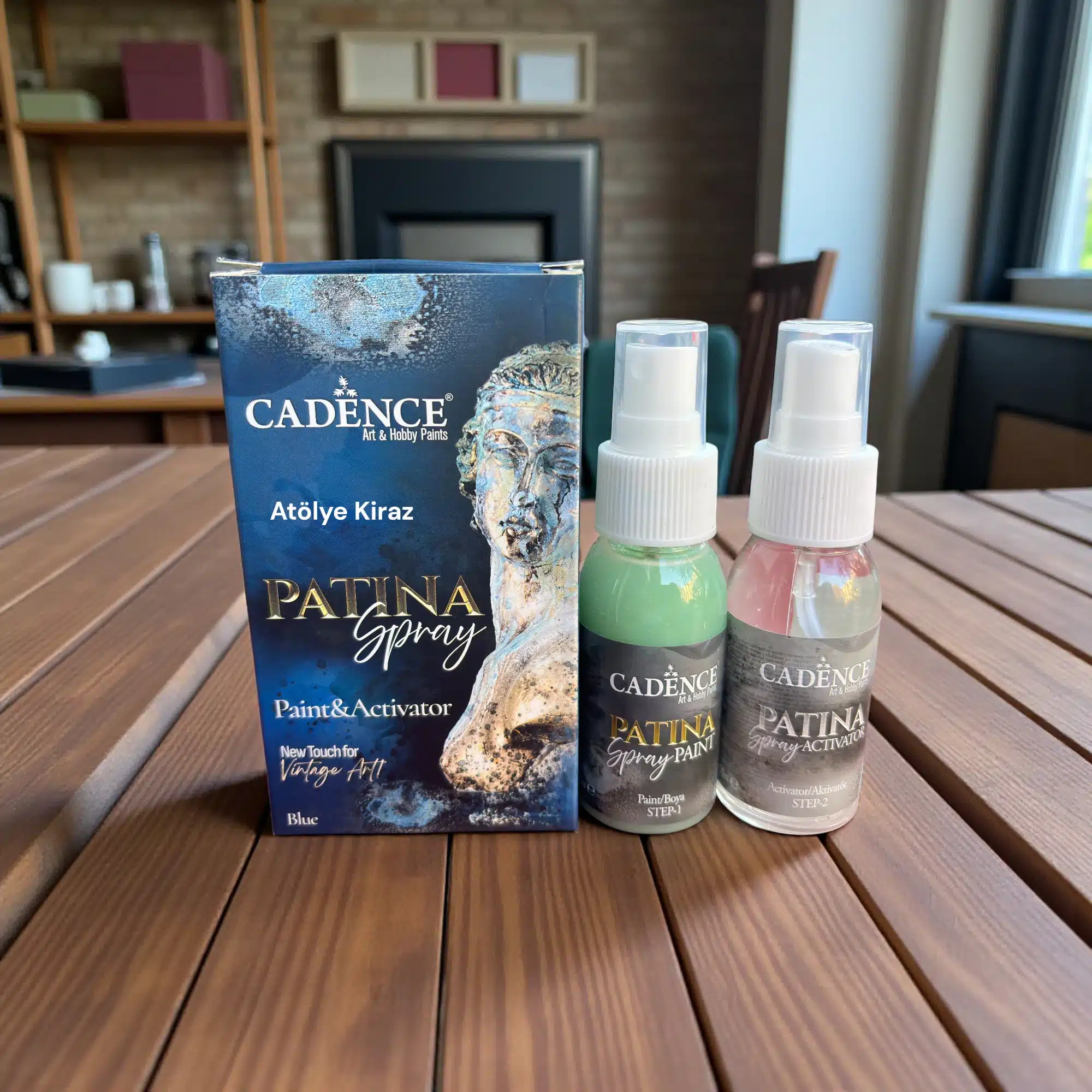 Cadence Patina Sprey Boya ve Aktivatör Seti – Antik Eskitme Efekti İçin Mavi 1 dence Patina Sprey Boya ve Aktivatör Seti – Antik Eskitme Efekti İçin