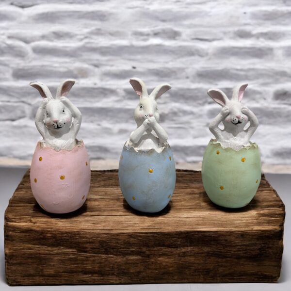 🐰 Duymadım, Görmedim, Bilmiyorum Tavşan Figürleri – 6x6x12 cm