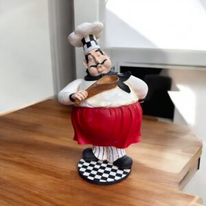 Büyük Boy Dekoratif Boyanmış Polyester Elinde Tarif Bulunan Aşçı Figürü - 23x28x40 cm