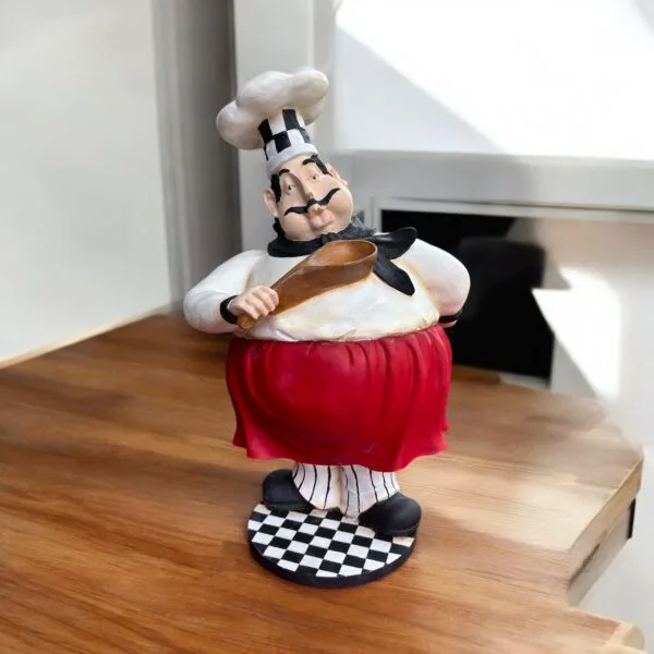 Büyük Boy Dekoratif Boyanmış Polyester Elinde Kaşık Tutan Aşçı Figürü - 23x28x40 cm