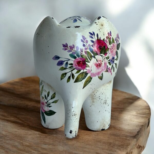 Dekoratif Boyanmış Çiçek Desenli Seramik Fil Biblo - 10x17x12,5 cm - Görsel 3