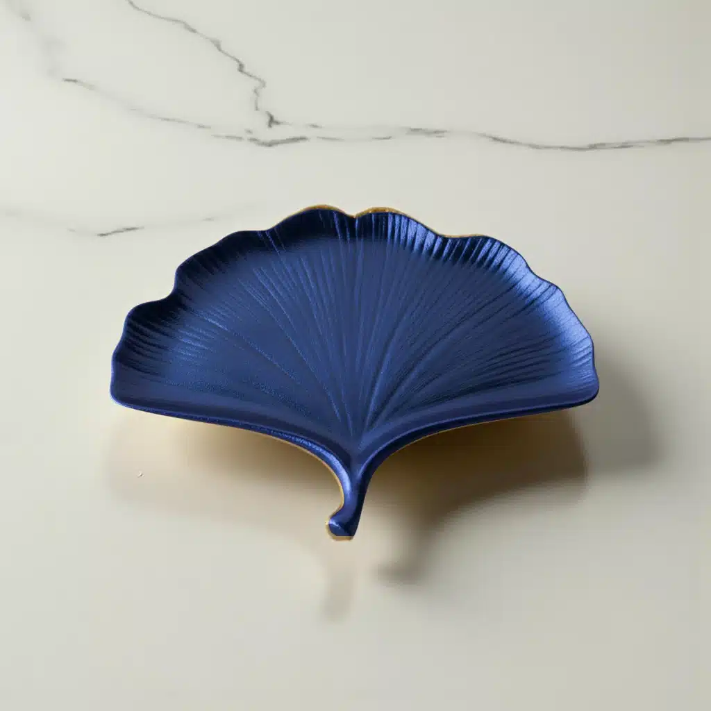 Ginkgo Yaprağı Figürlü Çok Amaçlı Tepsi : Dekoratif Sunum & Takı Tabağı 8 Ginkgo Yaprağı Figürlü Çok Amaçlı Tepsi : Mavi