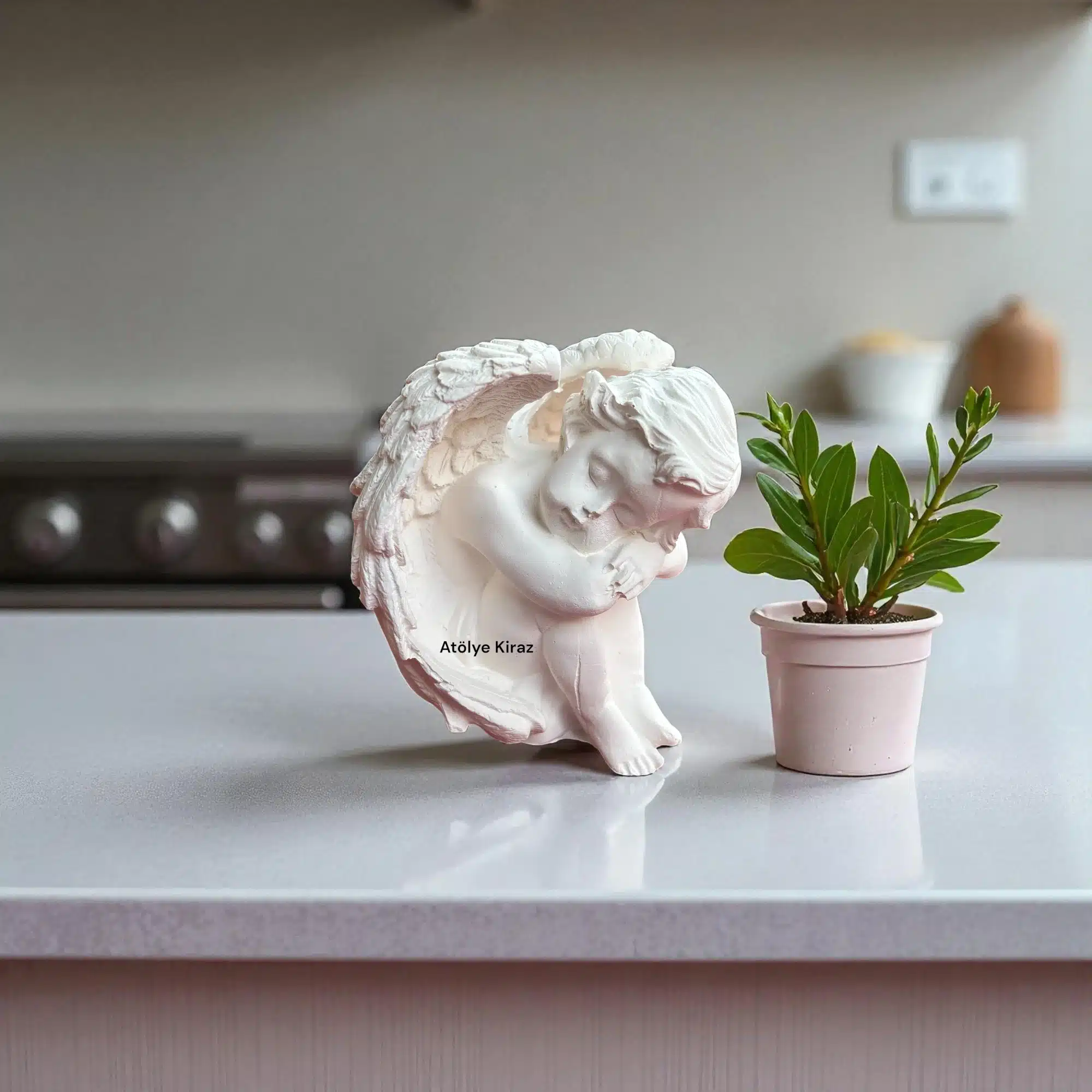 Ham Taş Tozu Uyuyan Melek Heykeli : Dekoratif Obje 6 Uyuyan Melek Heykeli : Dekoratif Obje