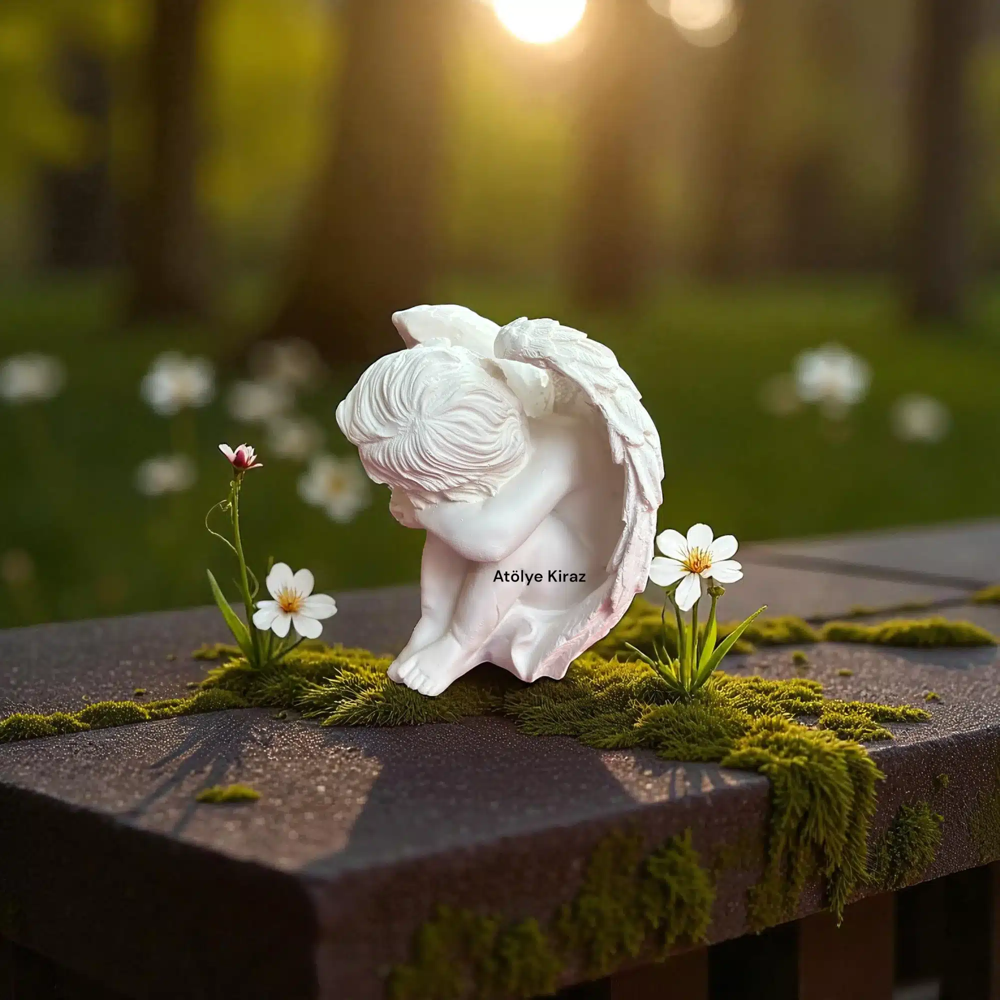 Ham Taş Tozu Uyuyan Melek Heykeli : Dekoratif Obje 3 Uyuyan Melek Heykeli : Dekoratif Obje