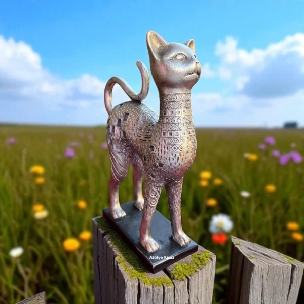 Hiyeroglif Desenli Kedi Heykeli
