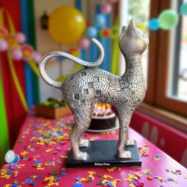 Hiyeroglif Desenli Kedi Heykeli